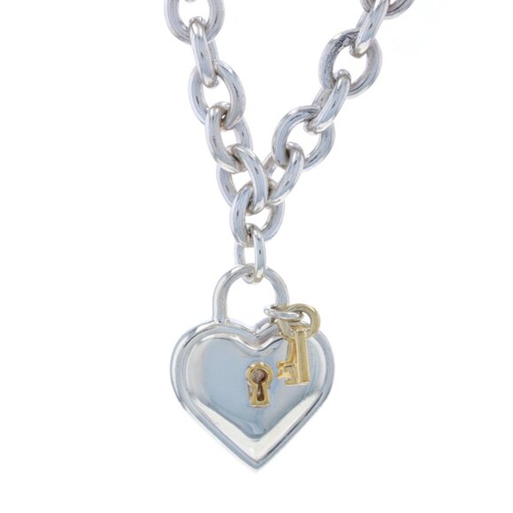 Tiffany & Co. Heart Padlock Key Pendant Necklace 16" -925 Yellow Gold 18k - Picture 1 of 6